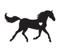 Vector flat black run horse silhouette with heart