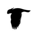 Vector flat black silhouette of flying cockatoo parrot on white background Royalty Free Stock Photo