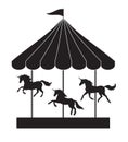 Vector flat black unicorn carousel silhouette Royalty Free Stock Photo