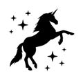 Vector flat black unicorn silhouette with stars Royalty Free Stock Photo