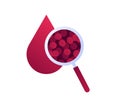 Vector flat blood laboratory icon illustration. Magnifier glass zoom blood drop cell. Concept of dna, hiv diagnosis lab. Design Royalty Free Stock Photo