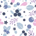 Vector flat blueberries, seamless creative pattern.