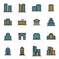 Vector flat buildings icons set Royalty Free Stock Photo