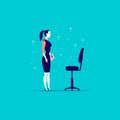 Vector flat business illustration with office lady standing at blank chair isolated on blue background. Royalty Free Stock Photo