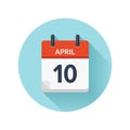 April 10. Vector flat daily calendar icon. Date and time, day, month 2018. Holiday. Season.