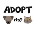 Vector flat cartoon dog and cat illustration icon design. Adopt me. Help homeless animal concept. Isolated on white Royalty Free Stock Photo