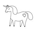 Vector flat cartoon hand drawn outline unicorn