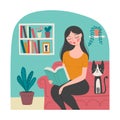 Woman reading a book, vector