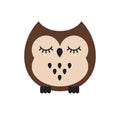 Vector flat cartoon kawaii brown sleeping owl