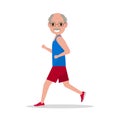 Vector flat cartoon old man running jogging