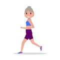 Vector flat cartoon old woman running jogging