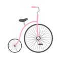 Vector flat cartoon pastel pink one wheel circus retro bicycle on white background Royalty Free Stock Photo