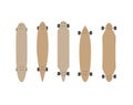 Vector flat cartoon wooden longboard icon set