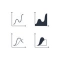 Vector flat chart area graph simple illustration set. Black curve line graphic icons isolated on white background. Concept of