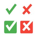 Vector flat check mark icons for web and mobile apps. Red and green colors Royalty Free Stock Photo