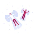 Vector flat christmas holiday winter people illustration. Woman and child couple playing snow angel on white. Outdoor family Royalty Free Stock Photo