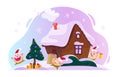 Vector flat Christmas illustration with winter composition. F