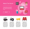 Vector flat cinema icons landing page template illustration Royalty Free Stock Photo