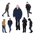 Set of images of men outdoors in winter clothes. 2D image of a person for use as an entourage. Royalty Free Stock Photo