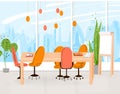 Vector Flat Collection of Creative Workplace with Modern Open Space and Empty Office Interior - Business and Royalty Free Stock Photo