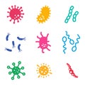 Vector flat color bacteria icons set. Royalty Free Stock Photo