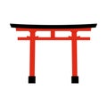 Vector Flat Color Shinto Icon - Japanese Red Torii Gate.
