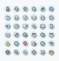 Vector flat color thin line icons set with contact us, technical support service outline symbols. Royalty Free Stock Photo