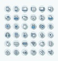 Vector flat color thin line icons set with digital and wireless technology outline symbols. Royalty Free Stock Photo