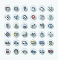 Vector flat color thin line icons set with transport, navigation outline symbols. Royalty Free Stock Photo