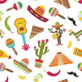 Vector flat Mexico attributes pattern or background illustration