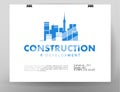 Vector flat construction company emblem isolated on hanging white poster.