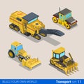 Vector flat construction transport track cutter grubber roller Royalty Free Stock Photo