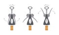 Vector flat corkscrew, for opening wine bottles . Open bottle and pull out wine cork, how to use, uncork instructions Royalty Free Stock Photo