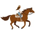 Vector flat cowboy girl woman riding running horse Royalty Free Stock Photo