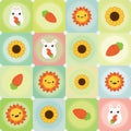 Vector flat creative background with bunny. carrot, sun and sunflower