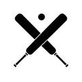 Vector flat crossed black cricket bat and ball
