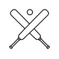 Vector flat crossed cricket bat and ball icon