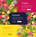 Vector flat summer , cocktails, flamingo, palm banner Royalty Free Stock Photo