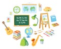 Vector flat design cartoon icons set of school supplies Royalty Free Stock Photo