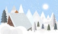 Vector - Flat design illustration of winter mountain landscape with trees and snow - vector