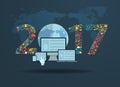 Vector flat design set application icons with new year 2017 sign Royalty Free Stock Photo