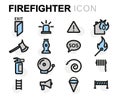 Vector flat firefighter icons set