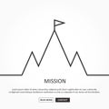 Mission vector flat flag on mountain outline stoke. Royalty Free Stock Photo