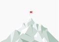 Vector flat flag on mountain. Low poly design. Success illustration. Goal achievement. Business concept. Winning of
