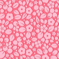 Vector flat flowers and berries, seamless creative pattern. Royalty Free Stock Photo