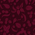 Vector flat flowers and berries, seamless creative pattern. Royalty Free Stock Photo