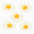 Vector Flat Fried Egg, Omelet Icon Set Isolated. Sunny Side Up, Healthy Breakfast, Protein Food, Diet Meal Concept
