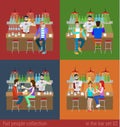 Vector flat friends in bar counter and barman drink alcohol beer Royalty Free Stock Photo