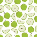 Vector Flat Fruit Pattern of Random Green Apple