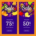 Vector flat fruits vegan shop or market sale flyer, banner templates